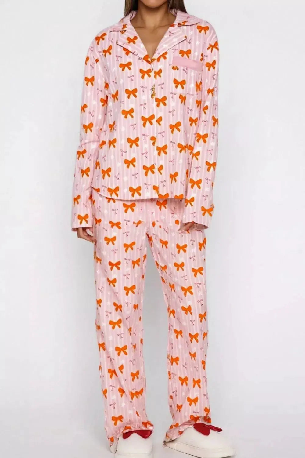 Bow Print Top and Wide Leg Pants Lounge Set by Partner Label