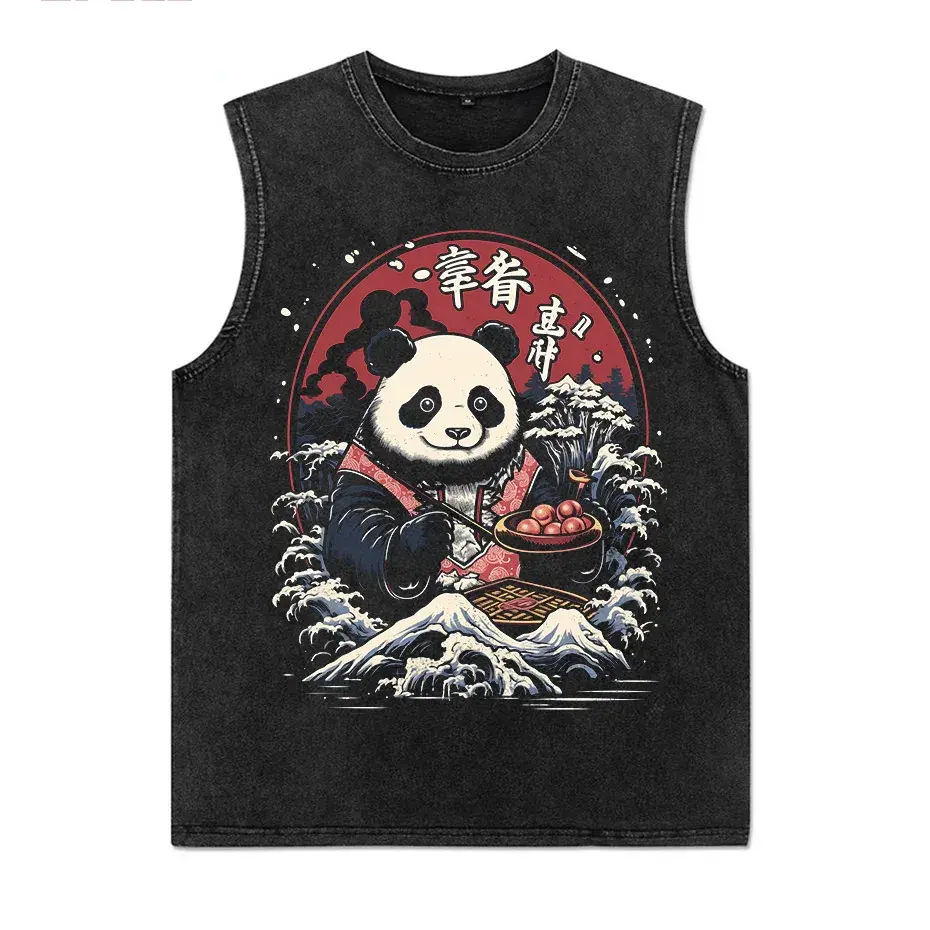 Japanese Style Panda Hip-Hop Retro Distressed T-Shirt by Vimost Shop