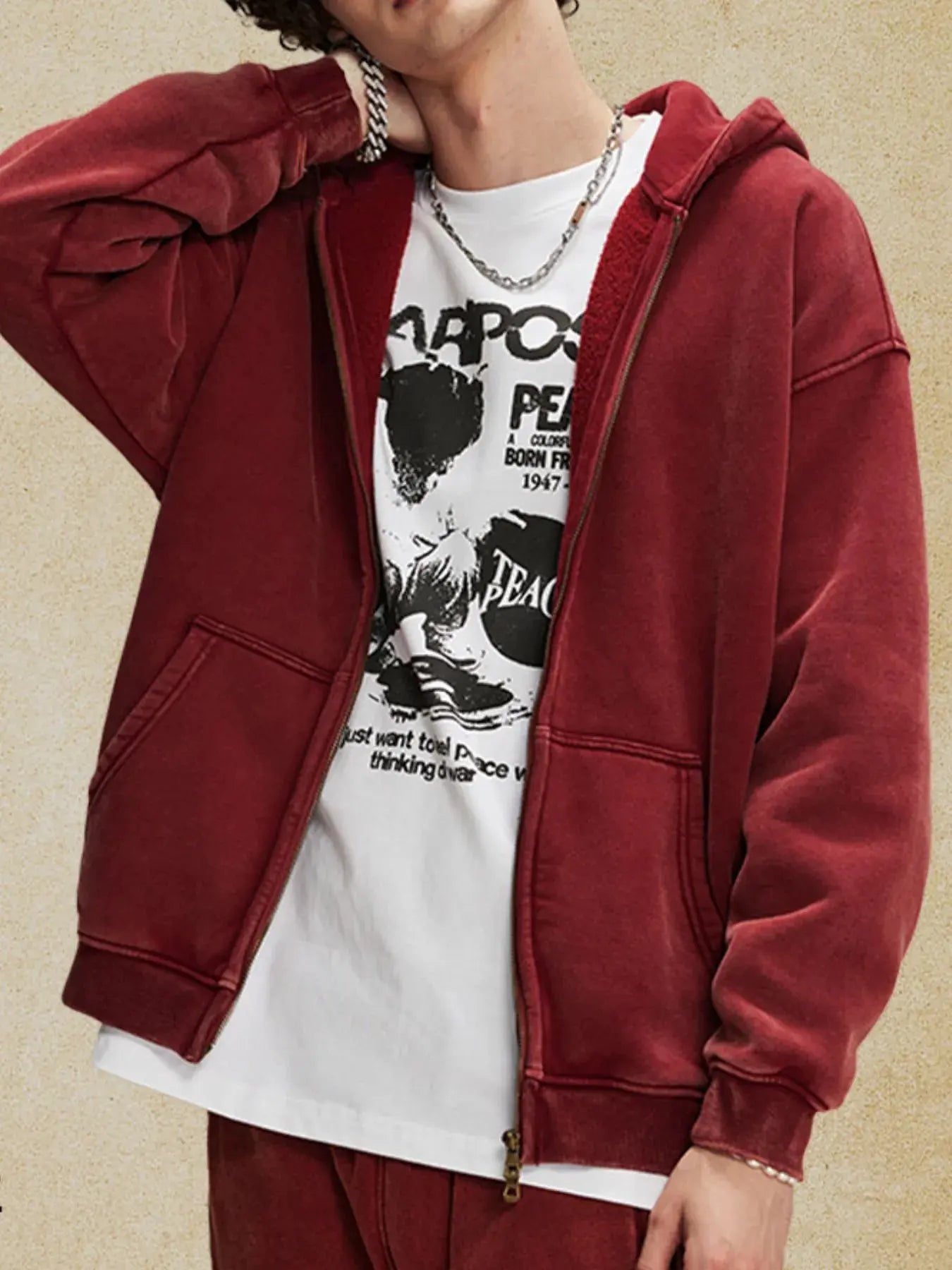 Men's Zip-Up Hoodie with Kangaroo Pocket by Trendsi
