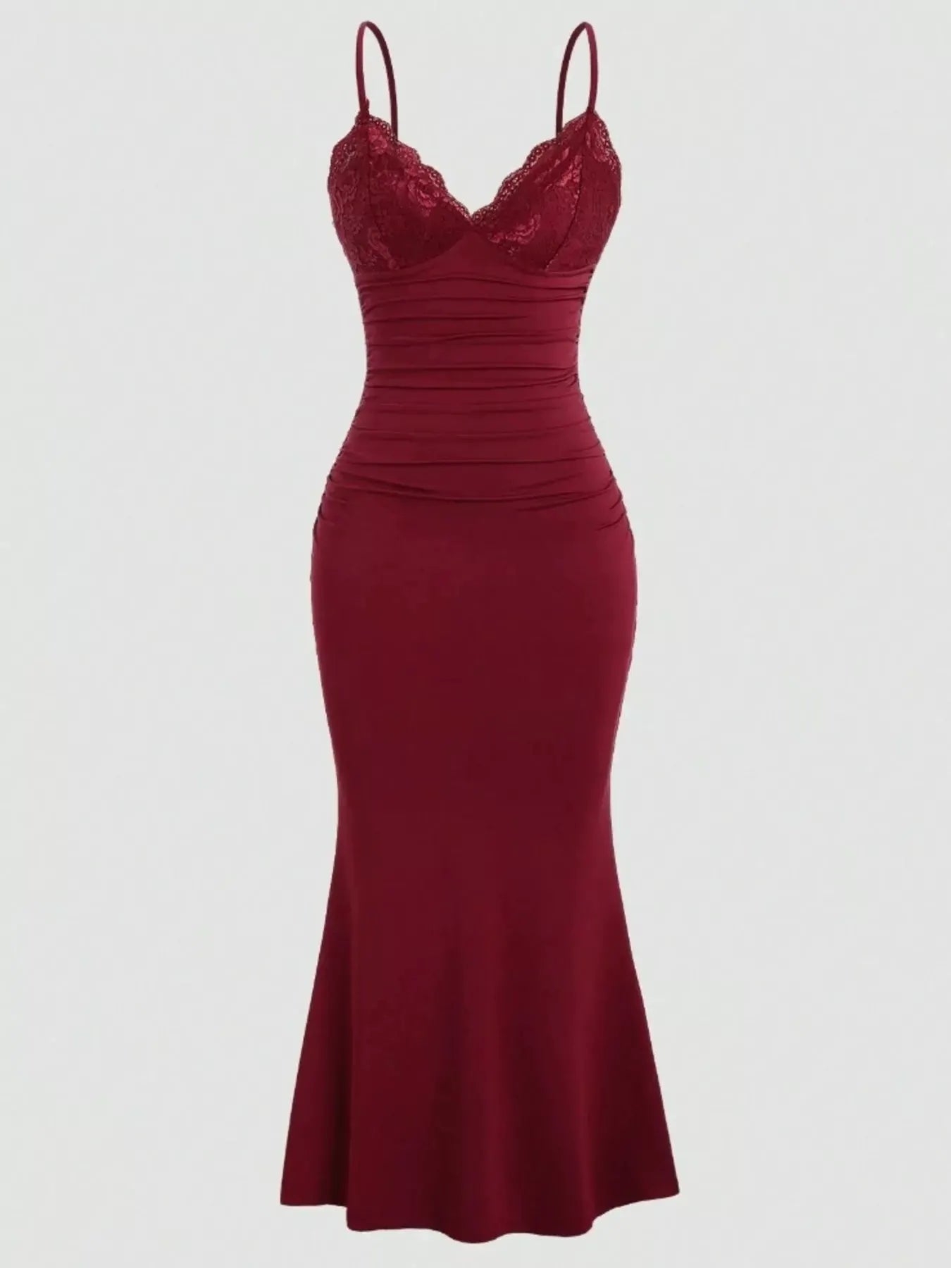 Lace Trim Ruched Mermaid Dress by Partner Label