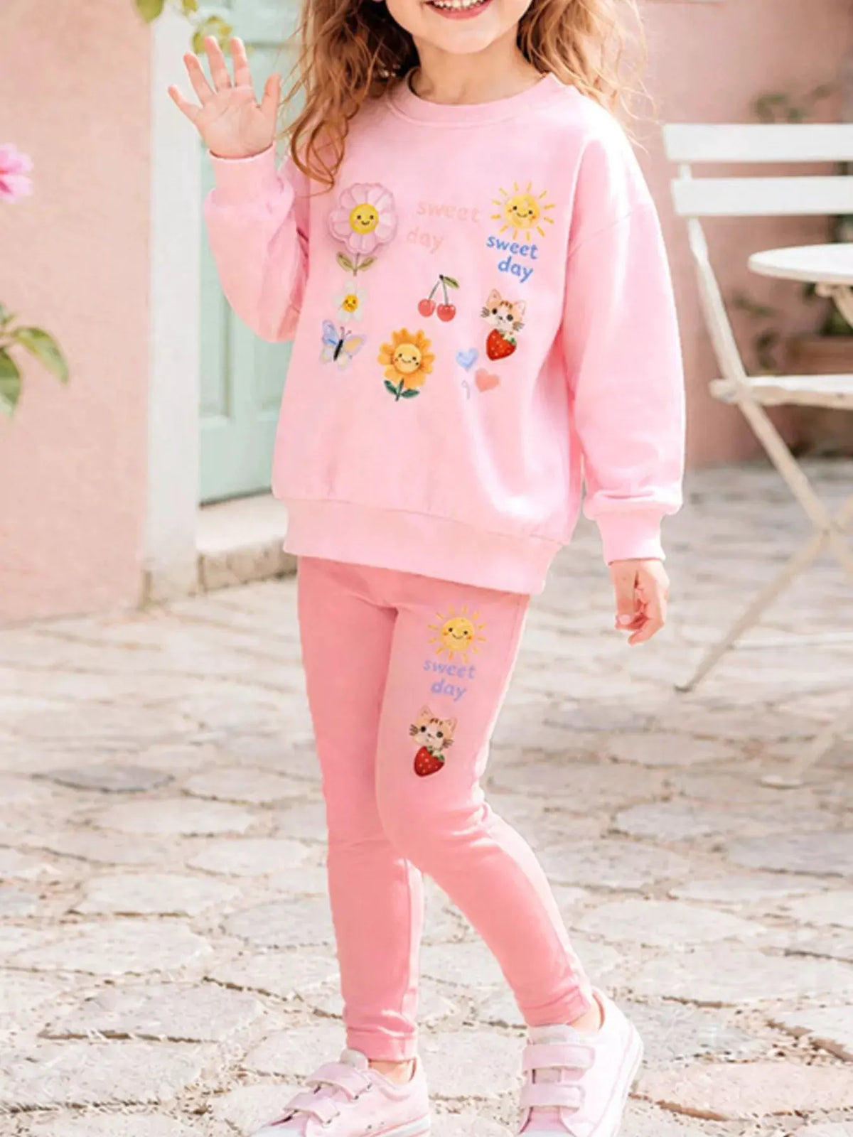 Children's Sweet Day Graphic Sweatshirt and Leggings Two-Piece Set by Trendsi