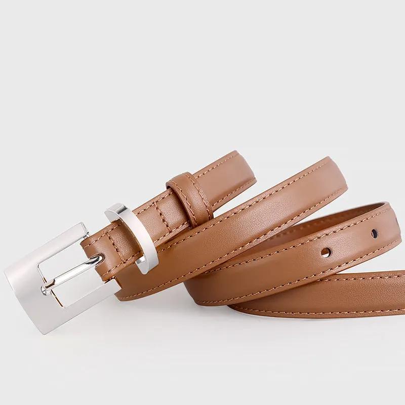Leather Belt with Silver Buckle by Trendsi