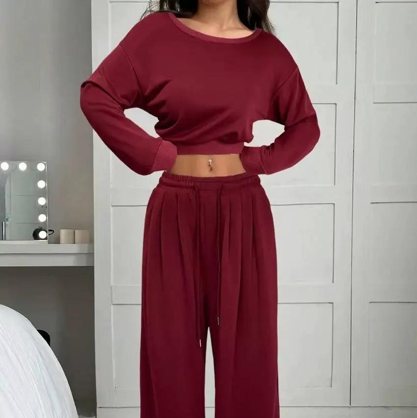 Women's Fashion Slim-fit Off-the-shoulder Navel Solid Color Casual Pants Suit by Maiden-Art