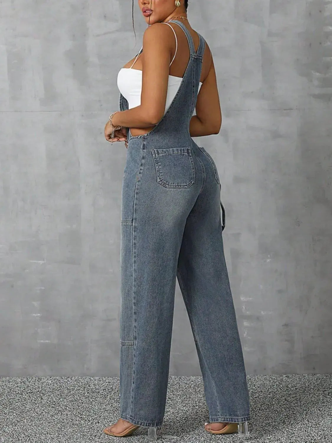 Zip Front Wide Strap Denim Overalls by Partner Labels