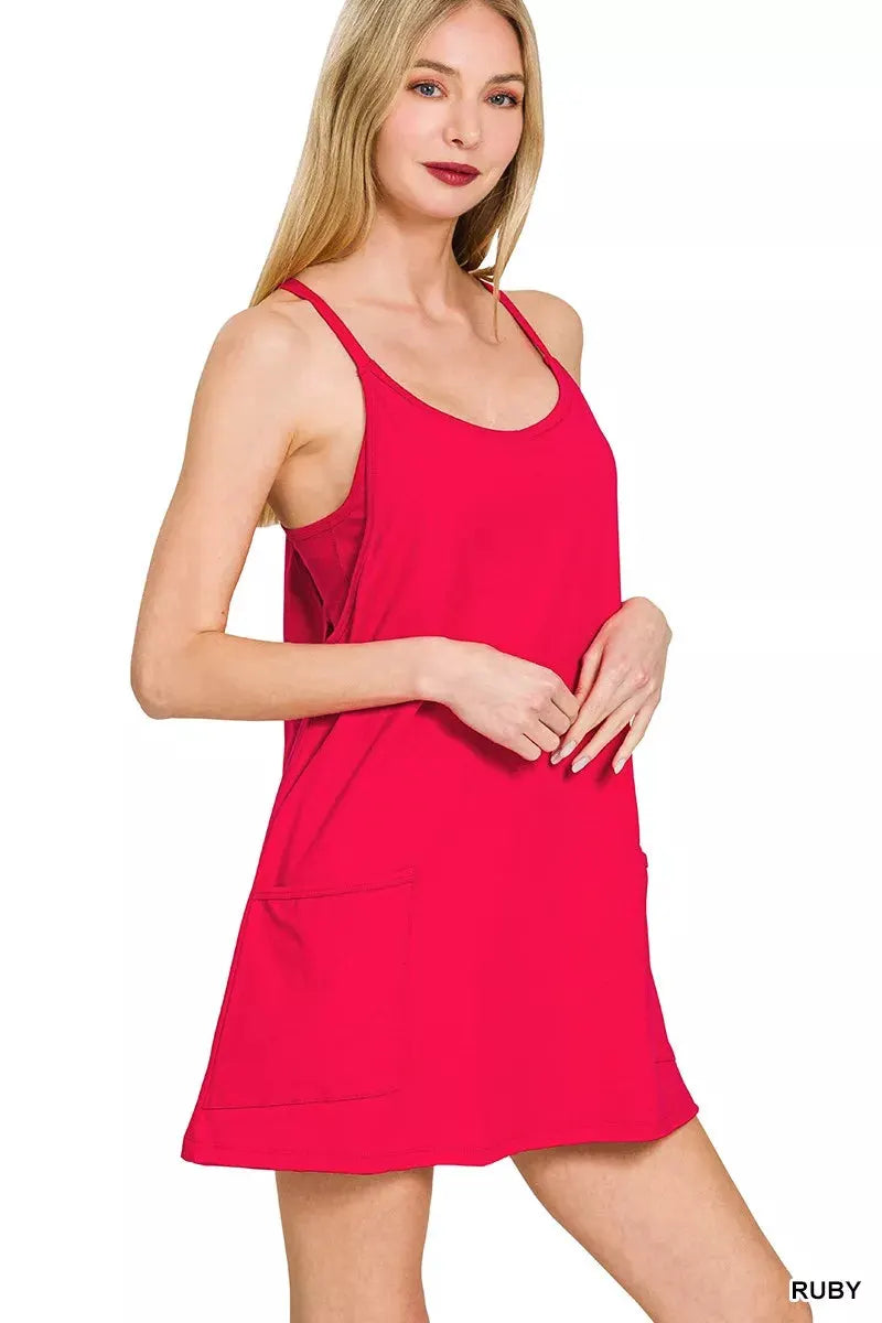 Zenana Cami Mini Dress with Built-in Romper Liner by Zenana
