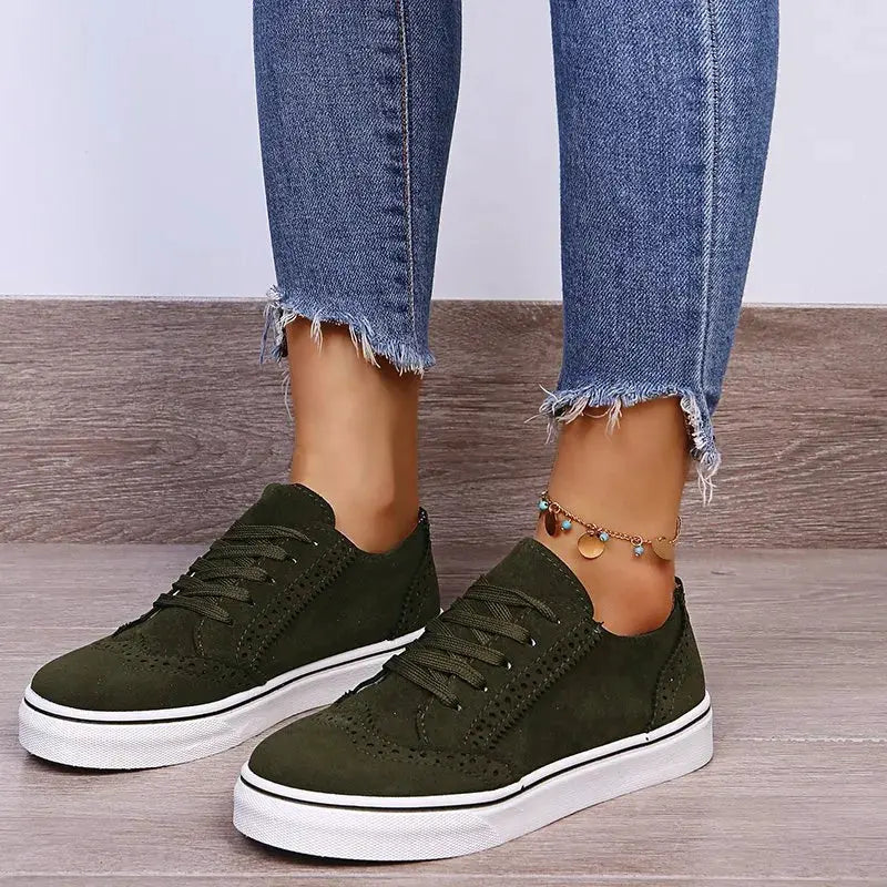 Lace-Up Suedette Flat Sneakers by Partner Label