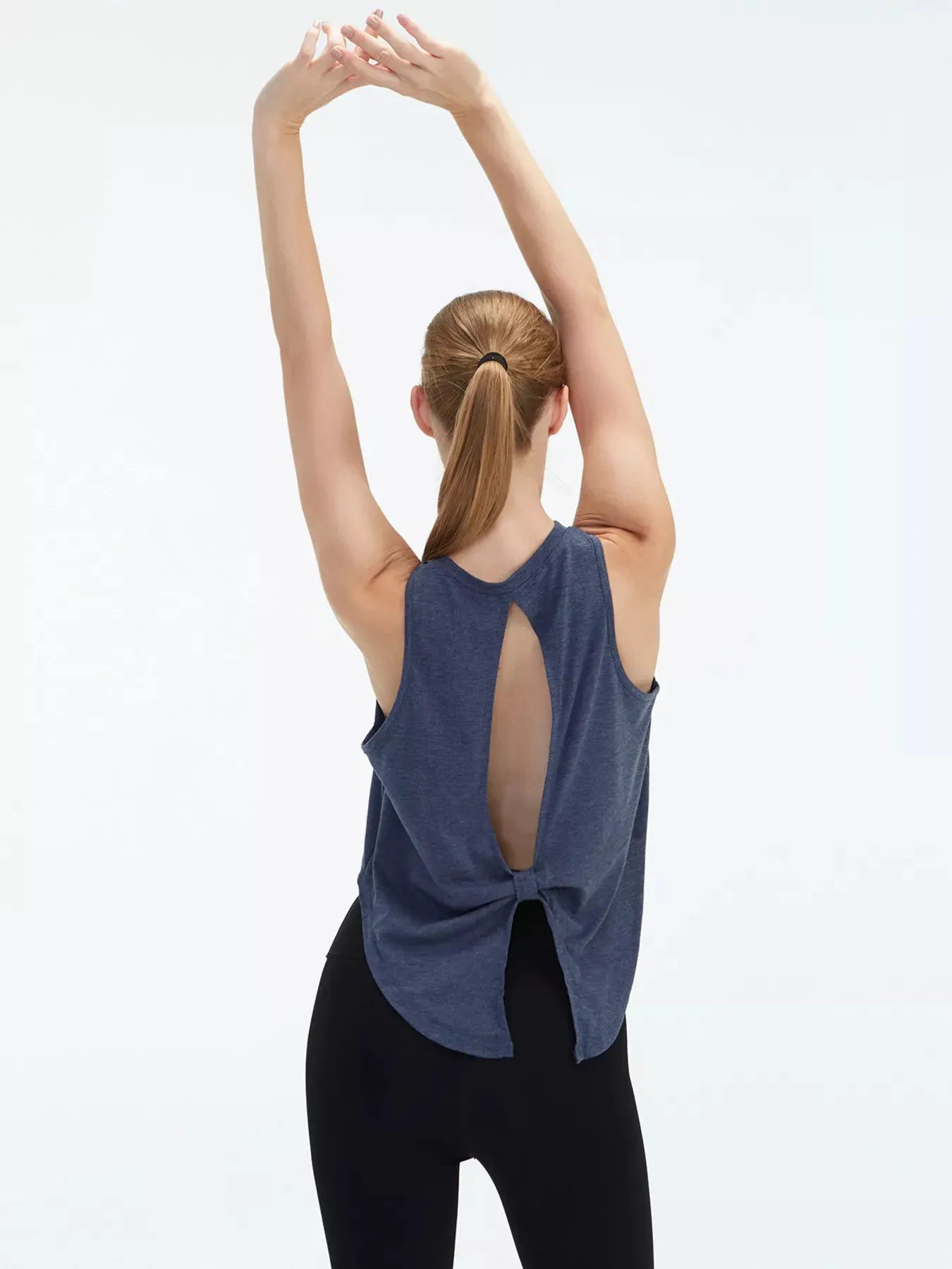 Cutout Back Round Neck Active Tank by Trendsi