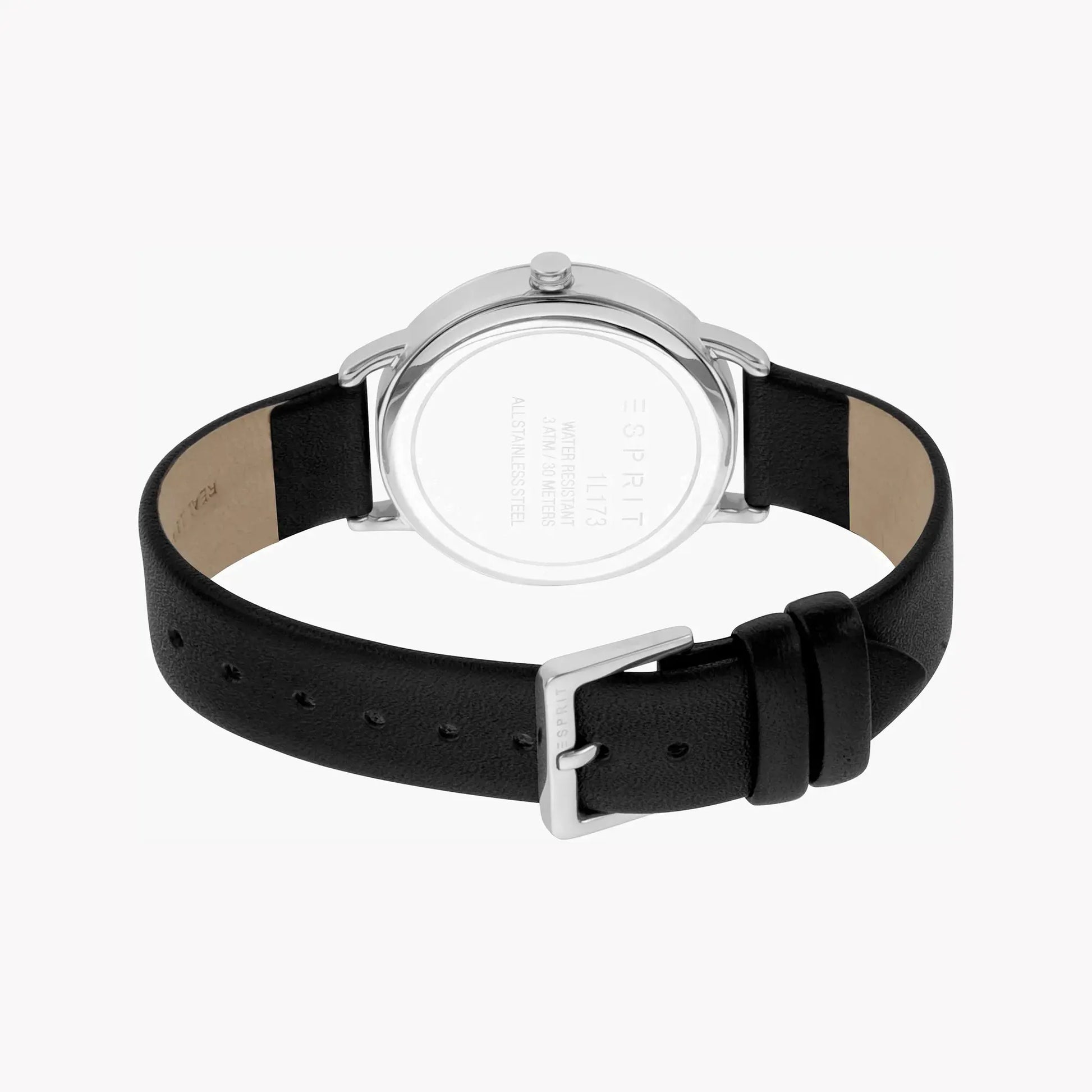 Esprit Women's Black Leather Watch, Silver Dial | ES1L173L0015 by ESPRIT