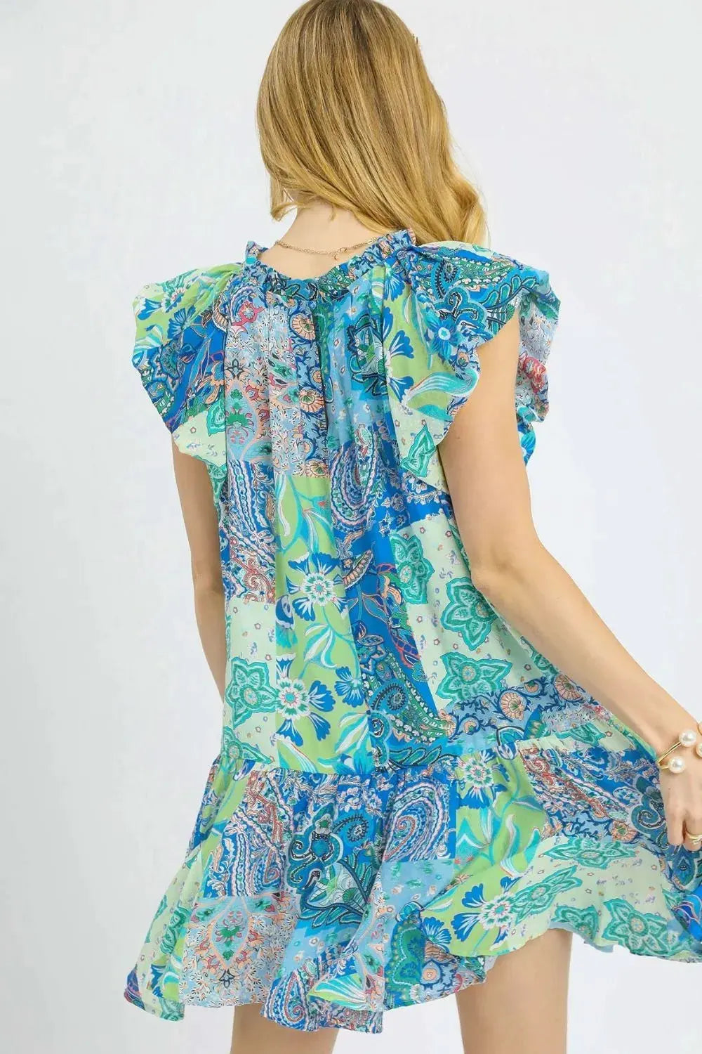 Umgee Printed Ruffle Cap Sleeve Mini Dress by Umgee