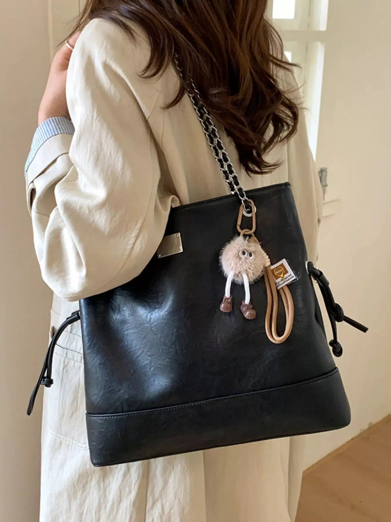 Chain Strap Faux Leather Tote Bag by Partner Label
