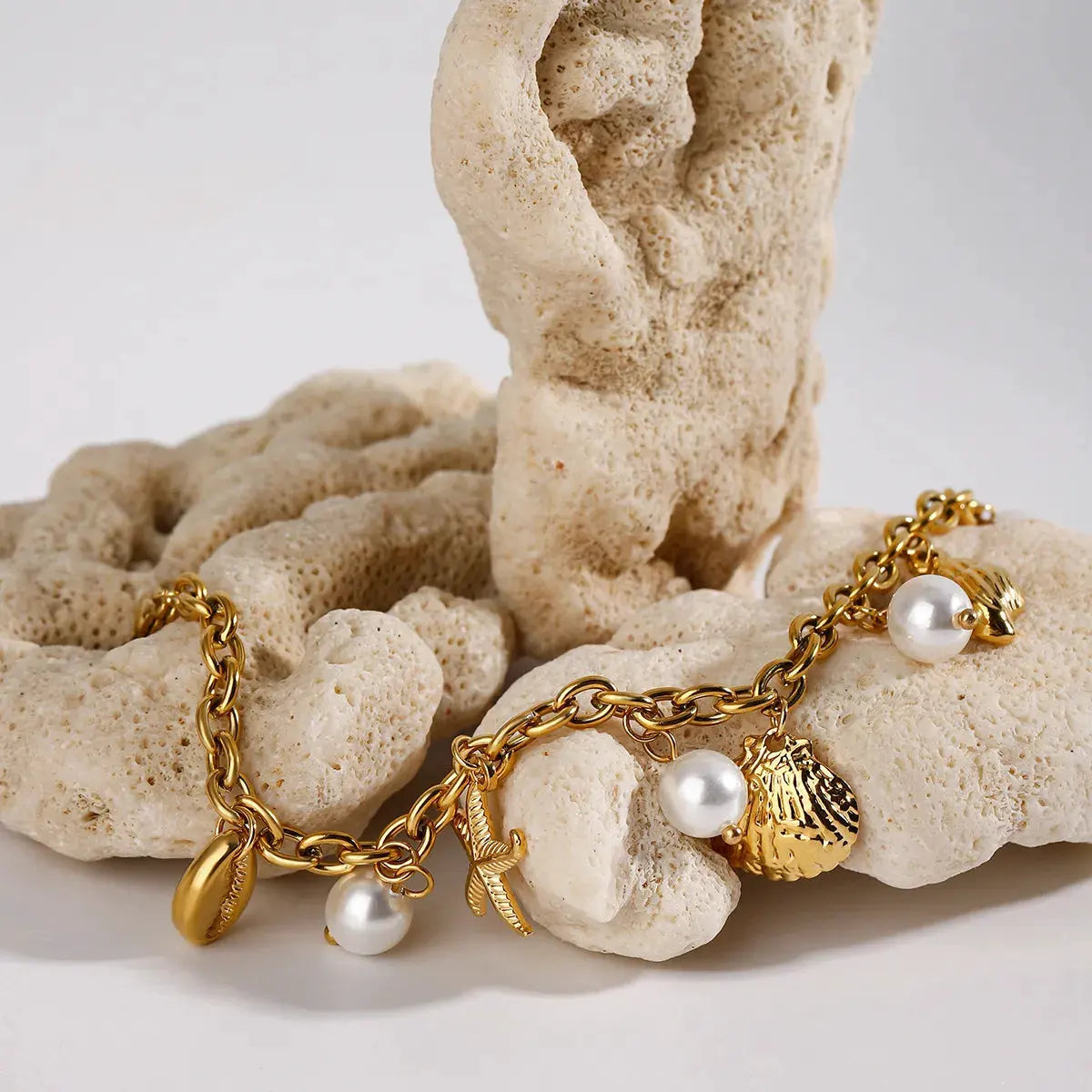 Ocean Theme Stainless Steel Chain Bracelet with Seashell and Starfish Pendants by Partner Label