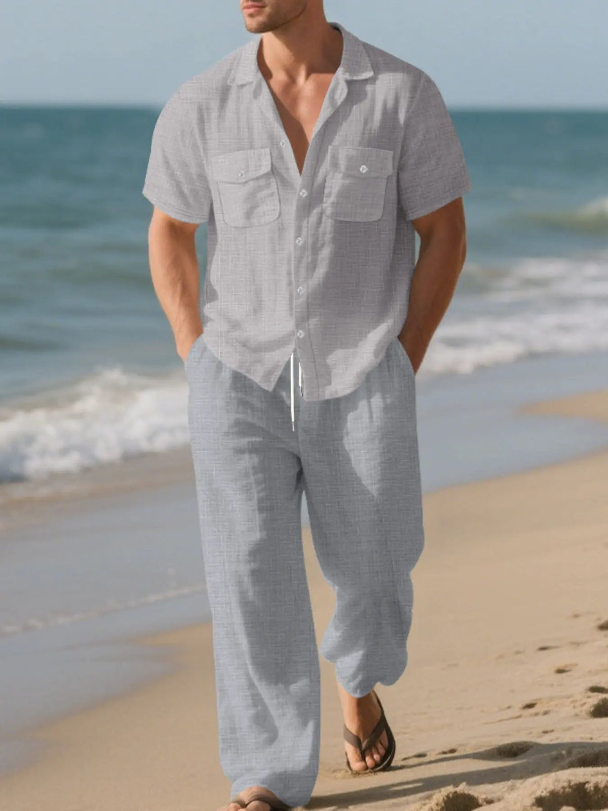 Men's Full Size Casual Button Up Shirt and Pants Set Plus Size by Trendsi