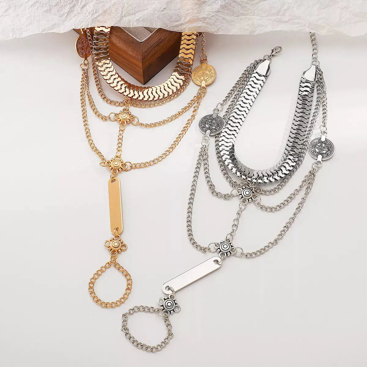 Multi Layered Chain Bracelet with Finger Ring by Partner Label