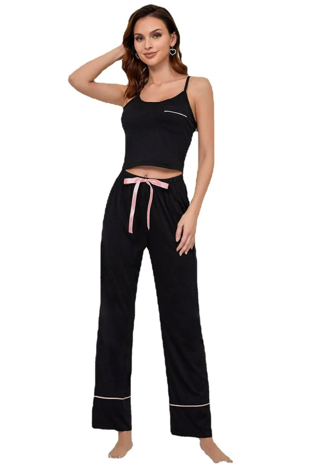 Contrast Trim Cropped Cami and Pants Loungewear Set by Partner Label