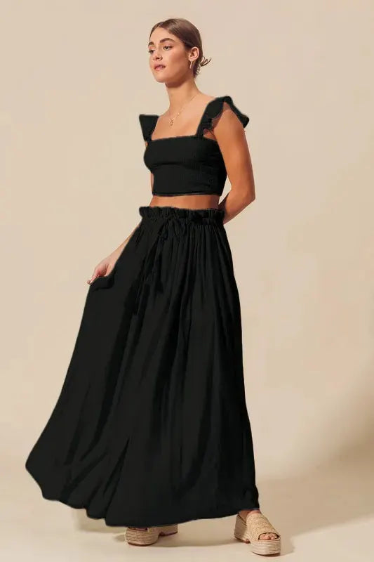 SO ME Smocked Top and Flowy Maxi Skirt Set by SO ME