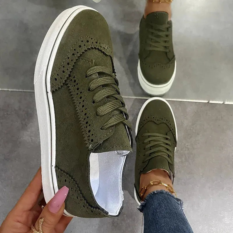 Lace-Up Suedette Flat Sneakers by Partner Label