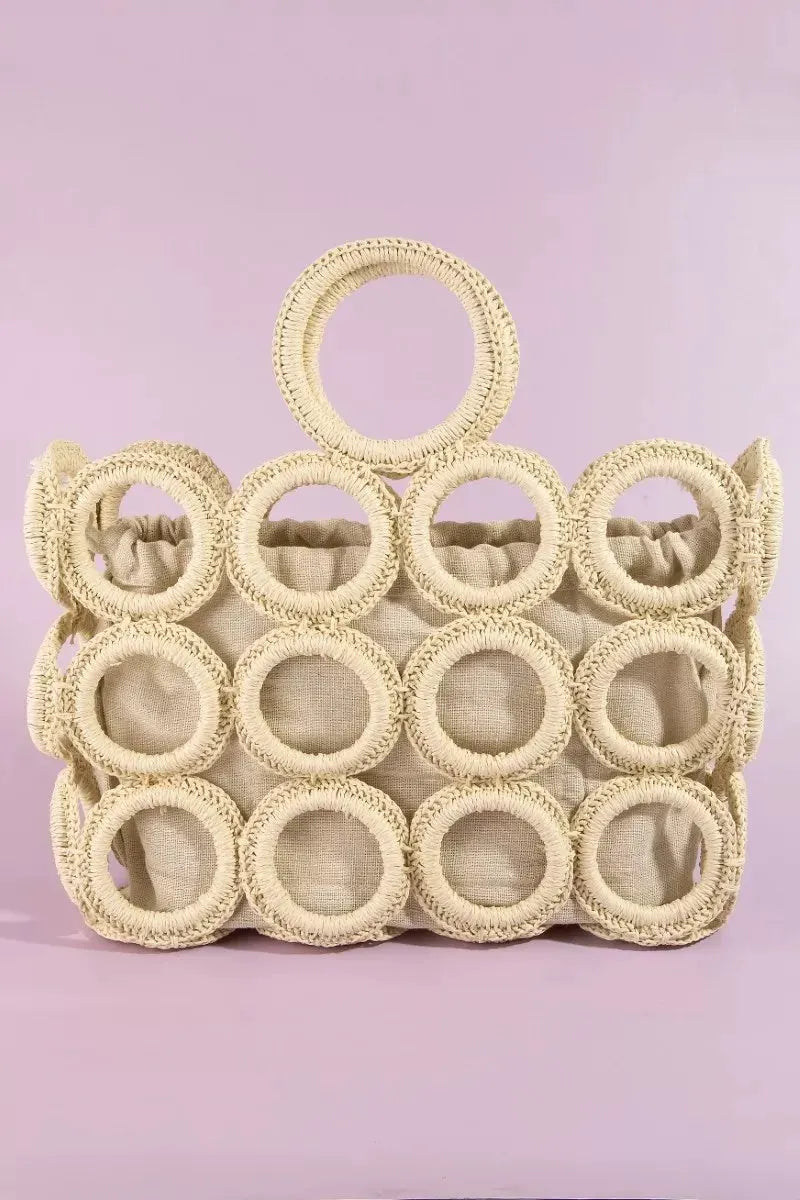 Fame Straw Round Pattern Mesh Hand Bag by Partner Label