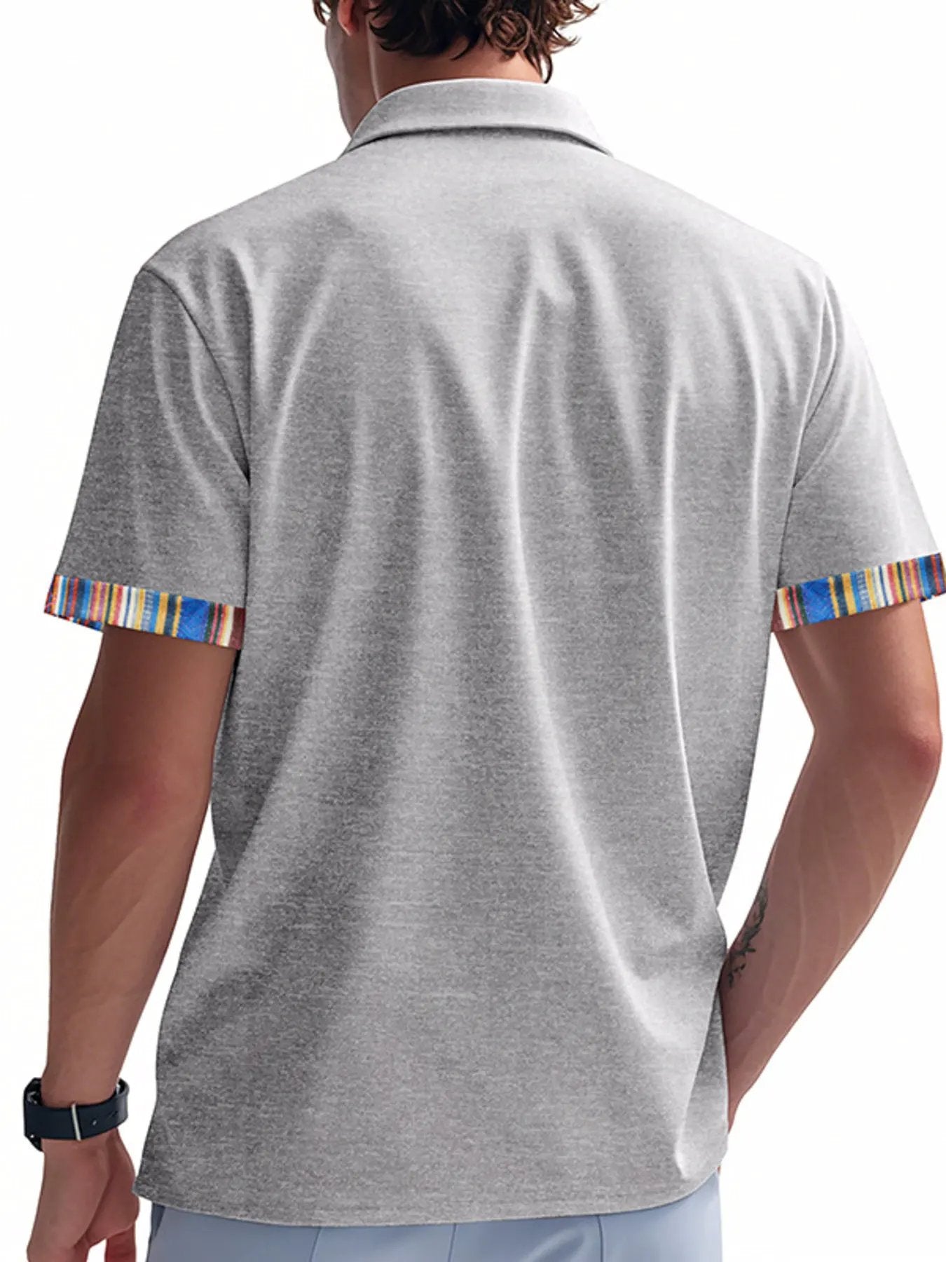 Men's Full Size Short Sleeve Shirt with Colorful Trim Plus Size by Trendsi