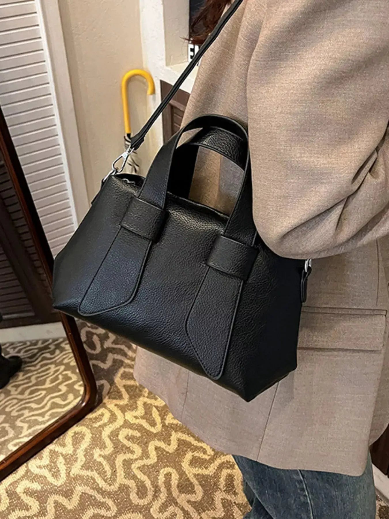 Textured Faux Leather Crossbody Bag by Partner Label