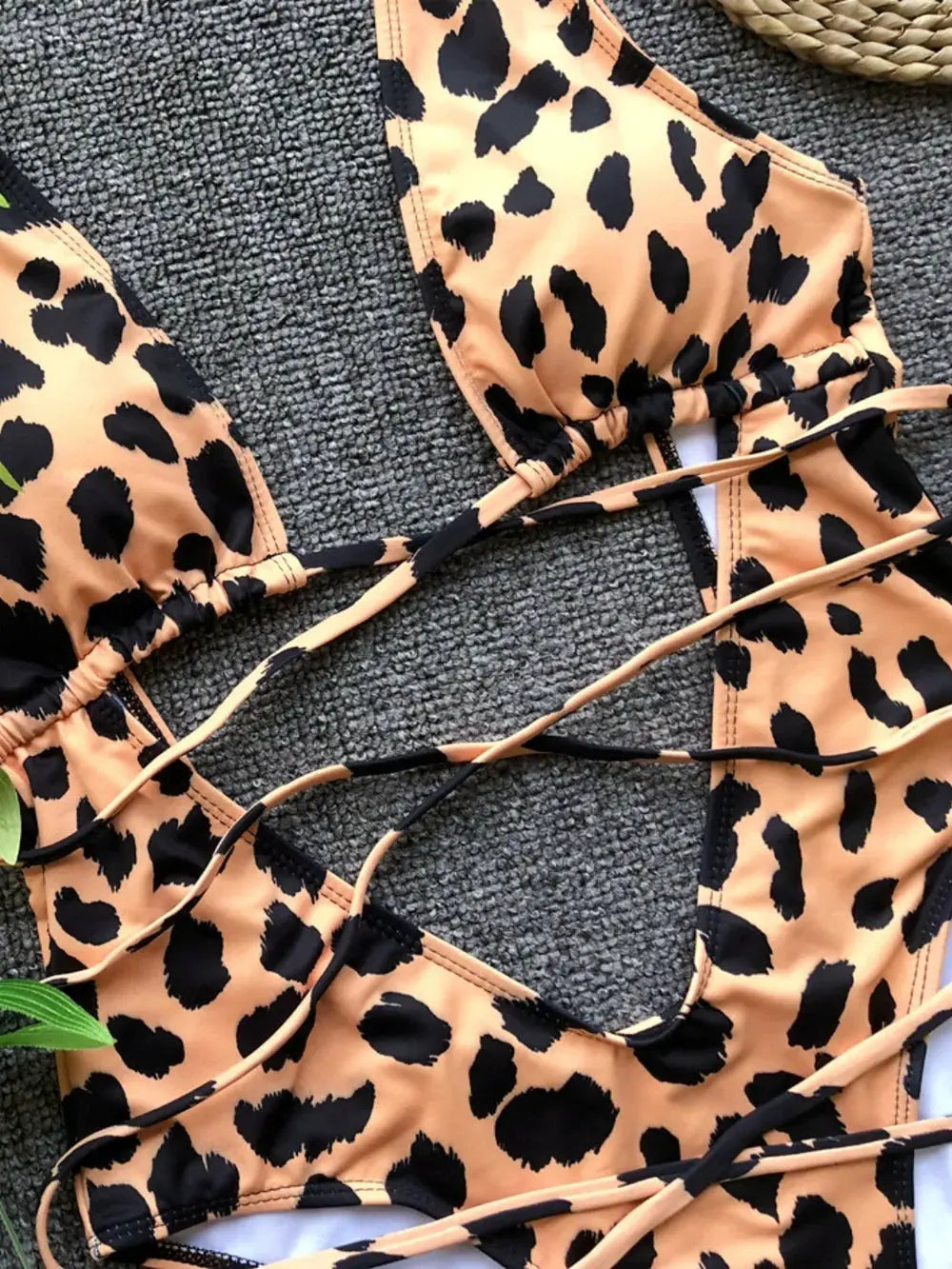 Lace-Up Backless Plunge One-Piece Swimwear by Partner Label