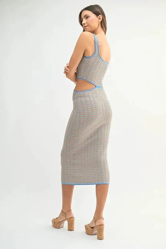 MABLE Multi Color Chevron Knit Bodycon Midi Dress by MABLE