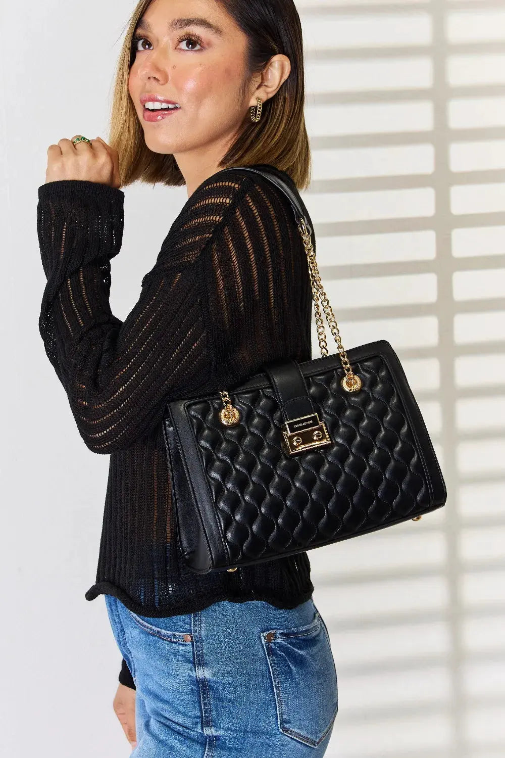 David Jones Quilted PU Leather Handbag by Partner Label