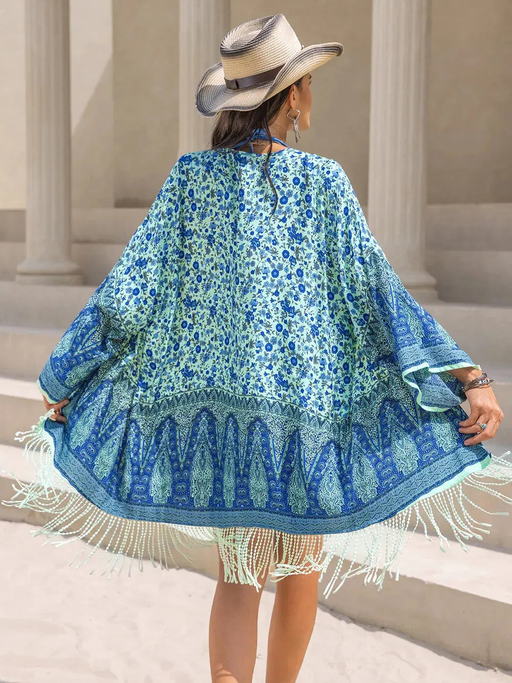 Fringe Printed Open Front Cover-Up by Partner Labels
