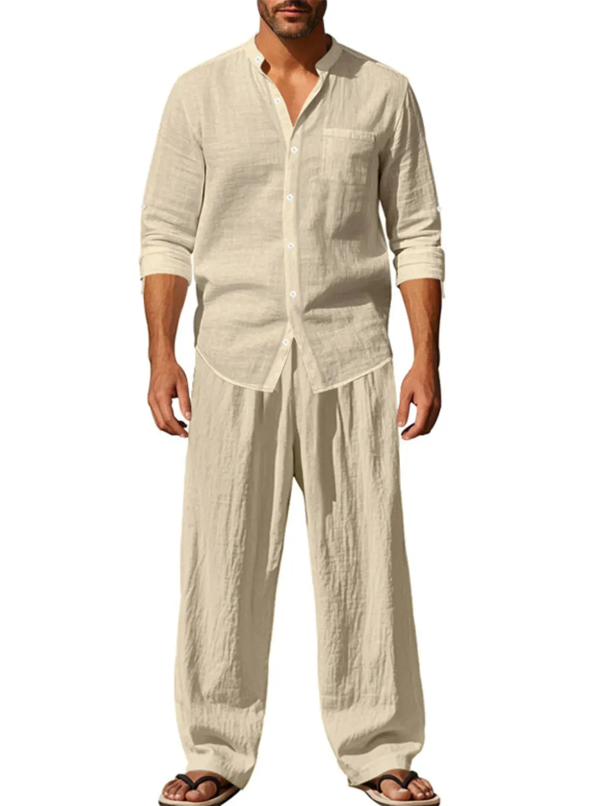 Men's Full Size Button Up Shirt and Pants Set Plus Size by Trendsi