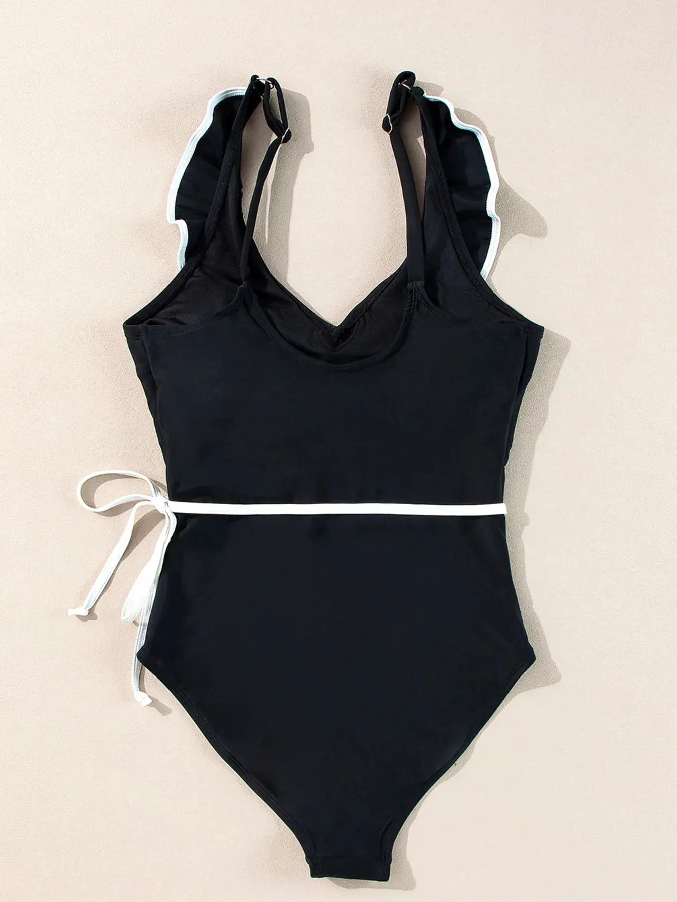 Ruffle Trim V-Neck One-Piece Swimsuit by Partner Label