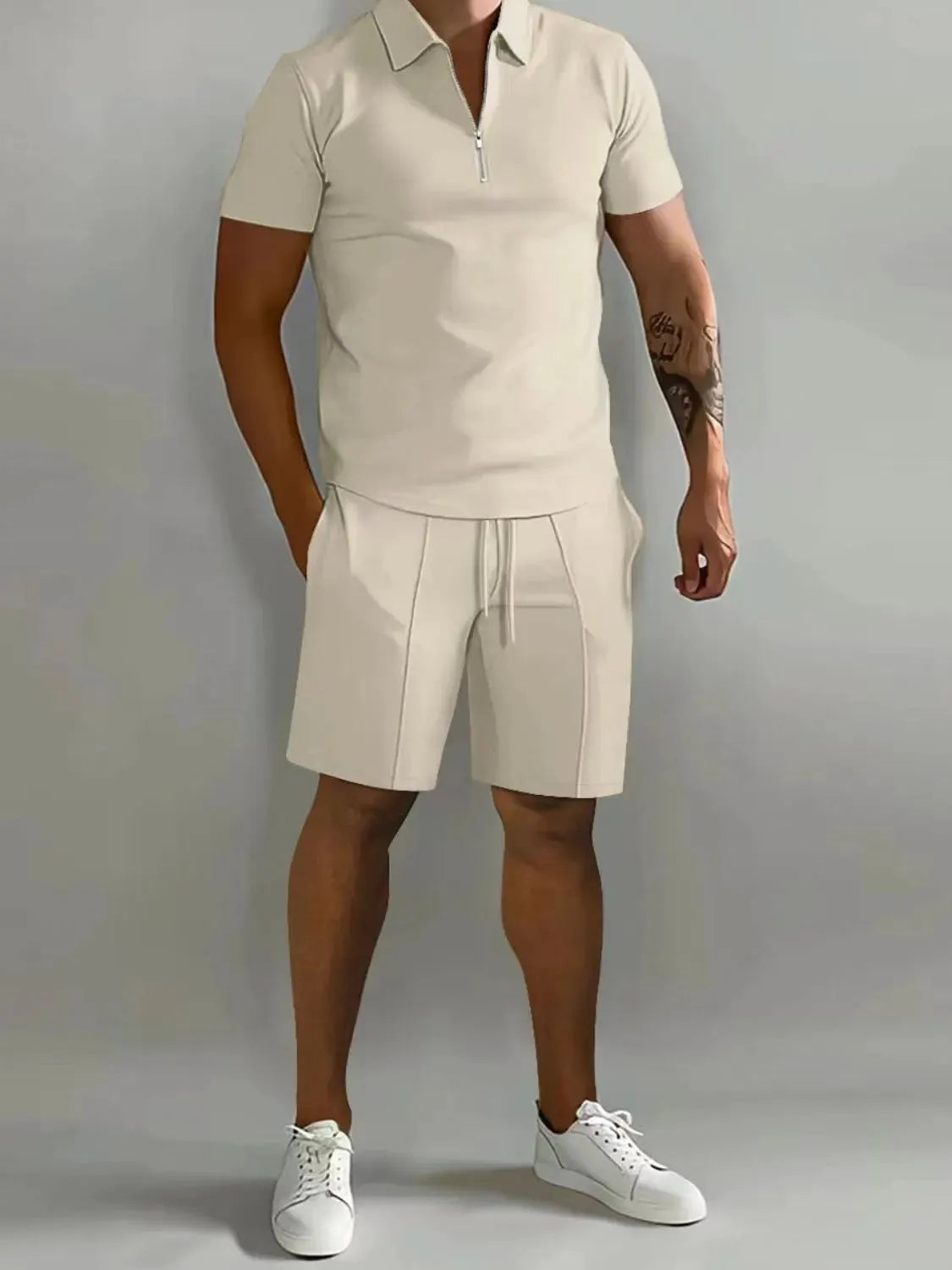 Men's Full Size Collared Neck Short Sleeve Top and Shorts Set Plus Size by Partner Label