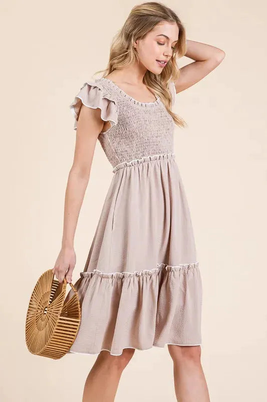 Lime 'N' Chili Ruffle Trim Smocked Dress with Contrast by Partner Label