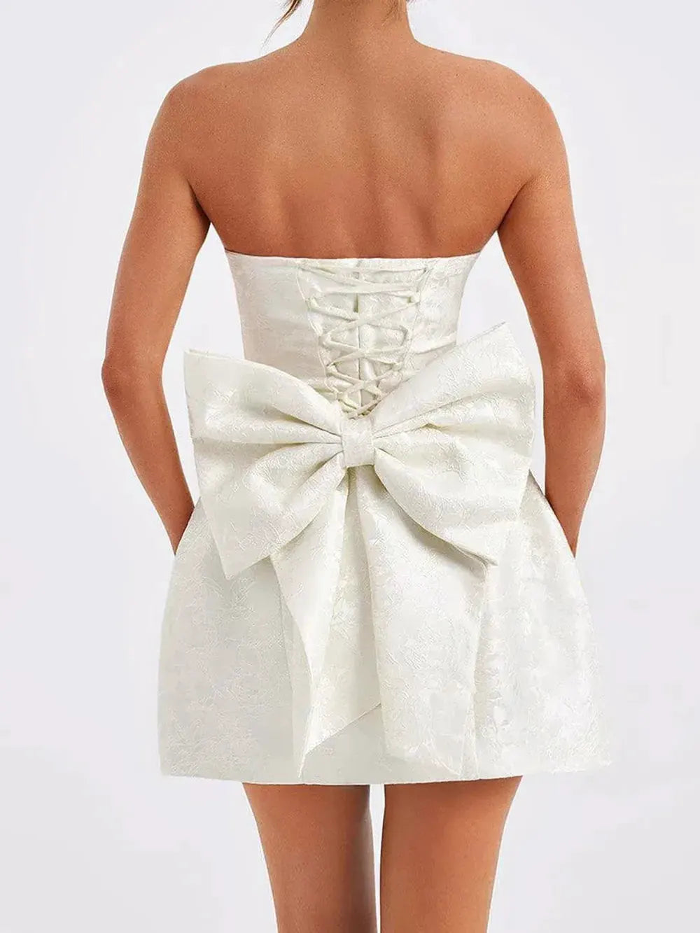 Lace-Up Sleeveless Satin Mini Dress with Bow by Partner Label