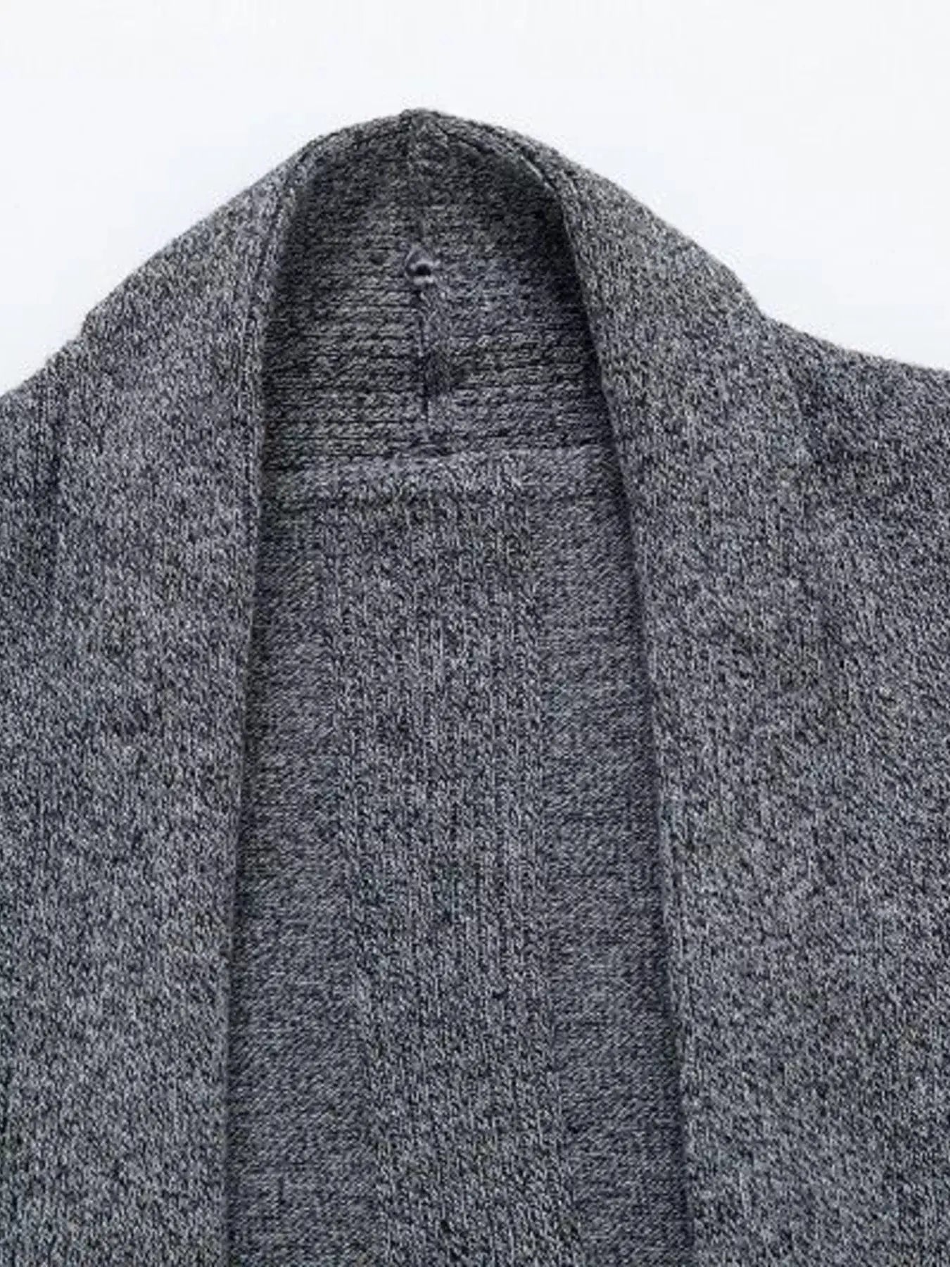 Men's Plus Size Heathered Open Front Longline Knit Cardigan with Pockets by Trendsi