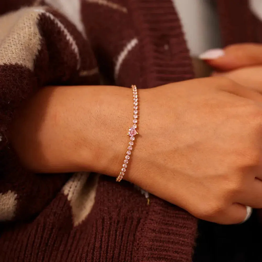 Heart Shape Inlaid Zircon 18K Gold-Plated Bracelet by Partner Label