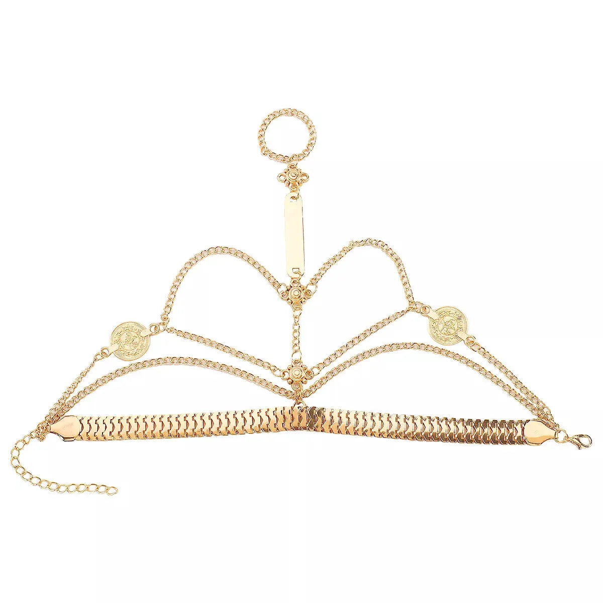 Multi Layered Chain Bracelet with Finger Ring by Partner Label