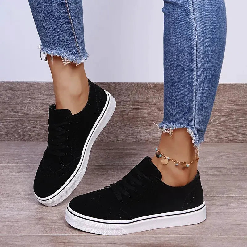 Lace-Up Suedette Flat Sneakers by Partner Label