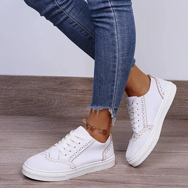 Lace-Up Suedette Flat Sneakers by Partner Label