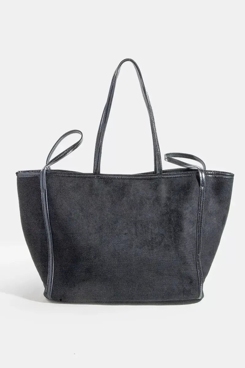 Fame Suede Tote Faux Leather Trim Shoulder Strap by Fame