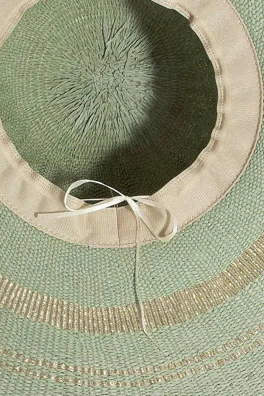 Fame Metallic Accent Trim Floppy Sun Hat by Fame