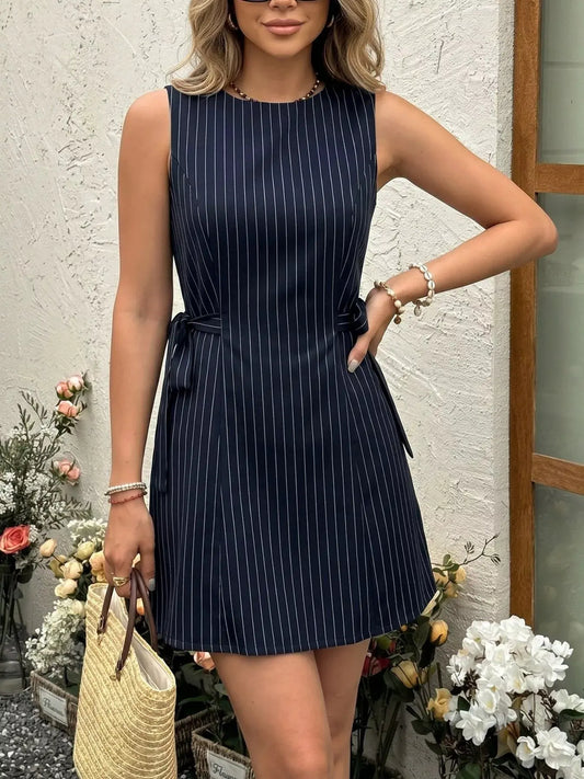 Striped Sleeveless Tie Waist Dress by Partner Label