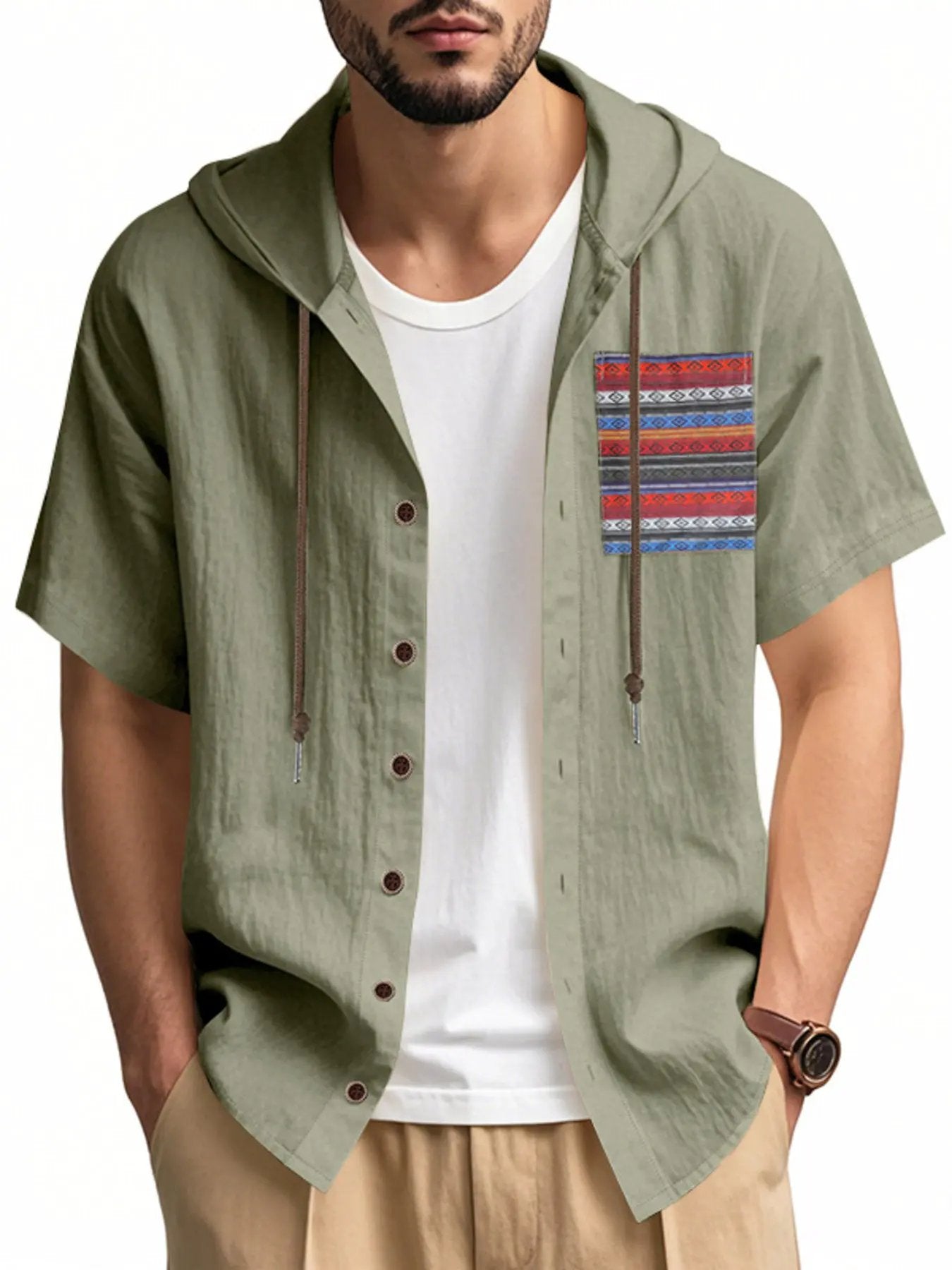 Men's Full Size Casual Hooded Short Sleeve Shirt Plus Size by Trendsi