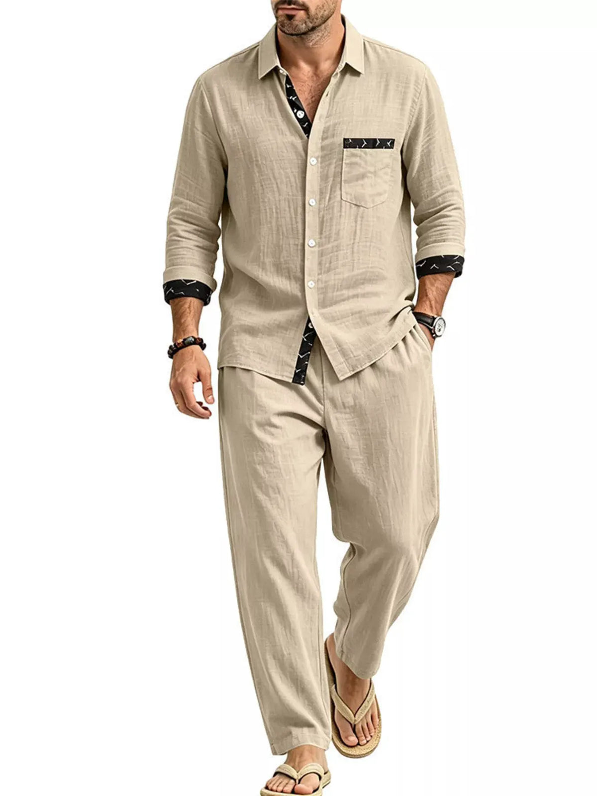 Men's Full Size Casual Button Up Shirt and Pants Two-Piece Set Plus Size by Trendsi