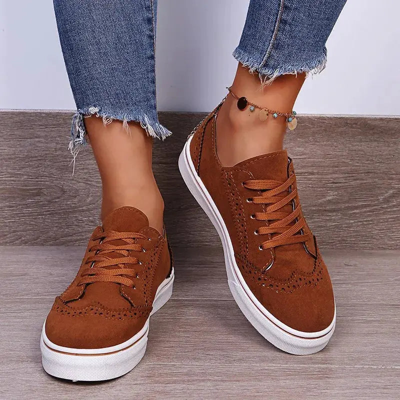 Lace-Up Suedette Flat Sneakers by Partner Label