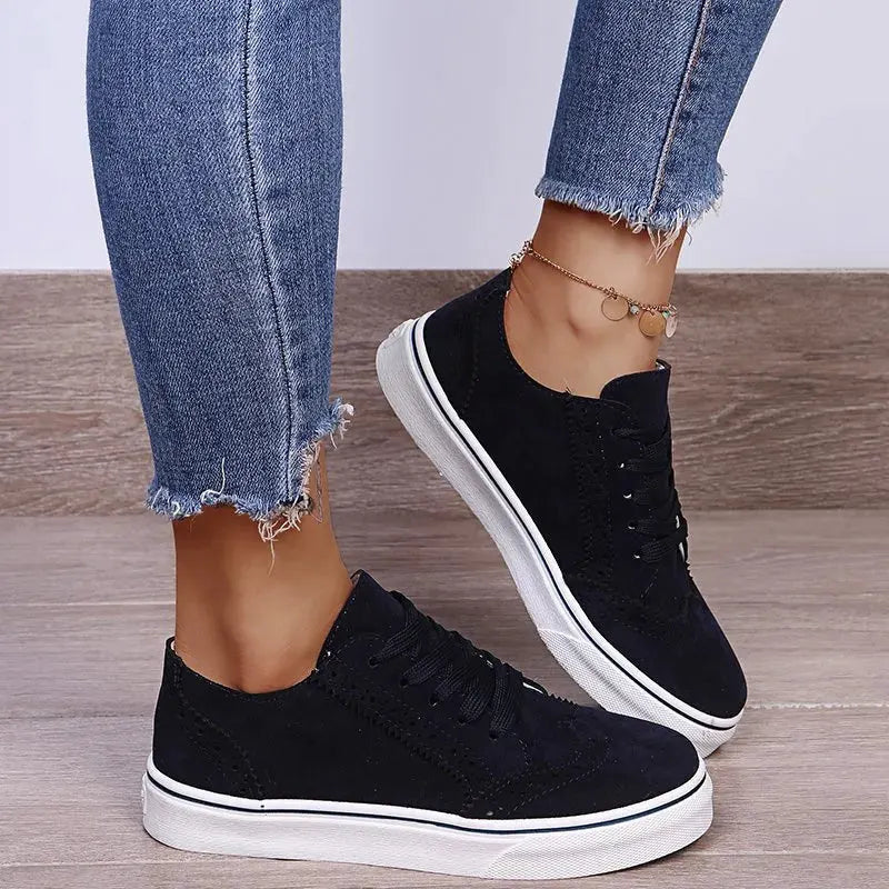 Lace-Up Suedette Flat Sneakers by Partner Label