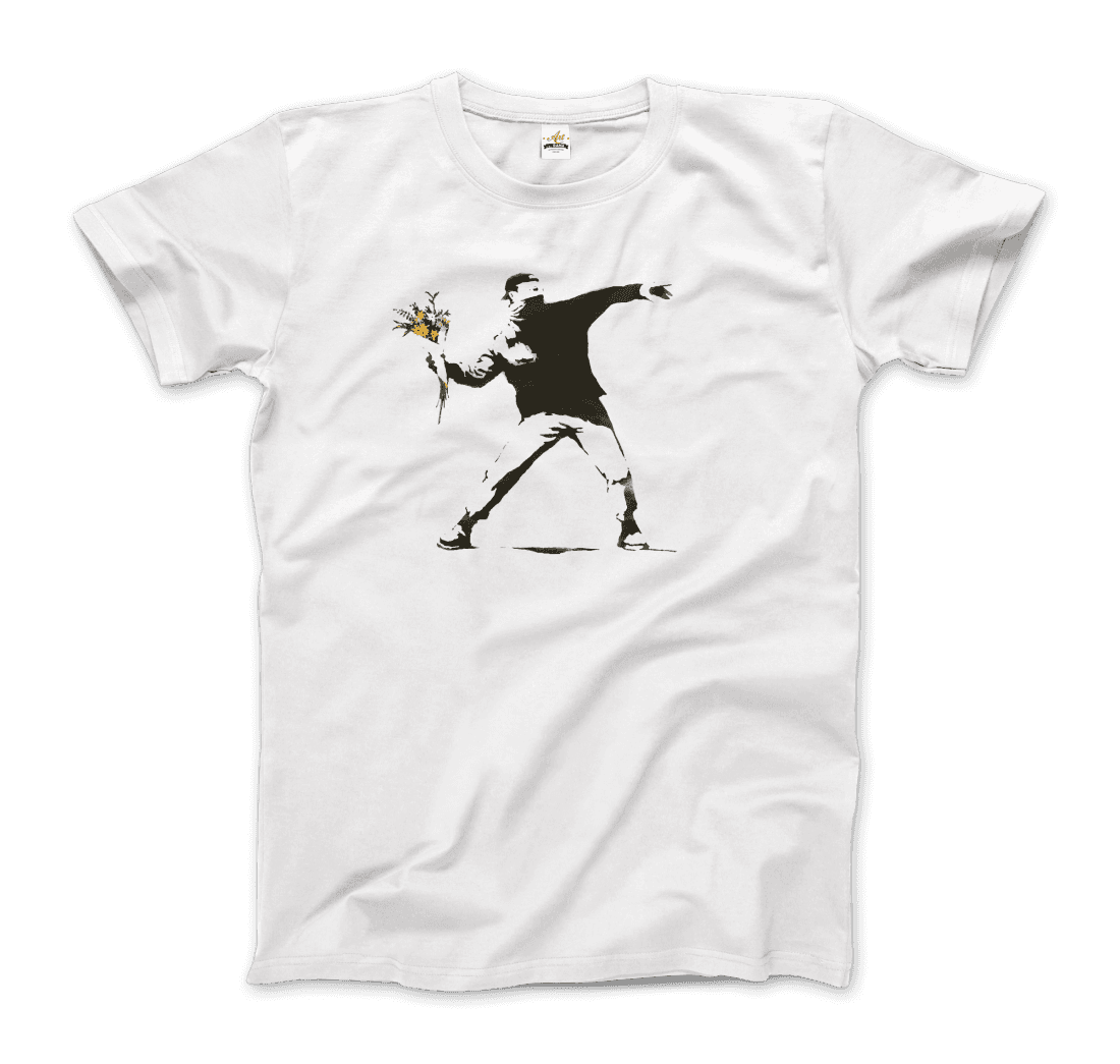 Banksy Flower Thrower artwork t-shirt by Art-O-Rama Shop