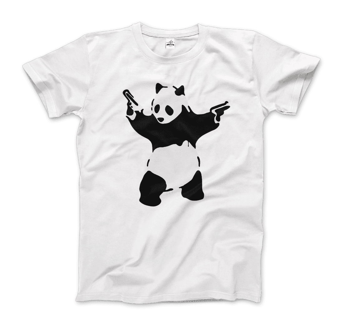 Banksy Pandamonium Armed Panda artwork t-shirt by Art-O-Rama Shop