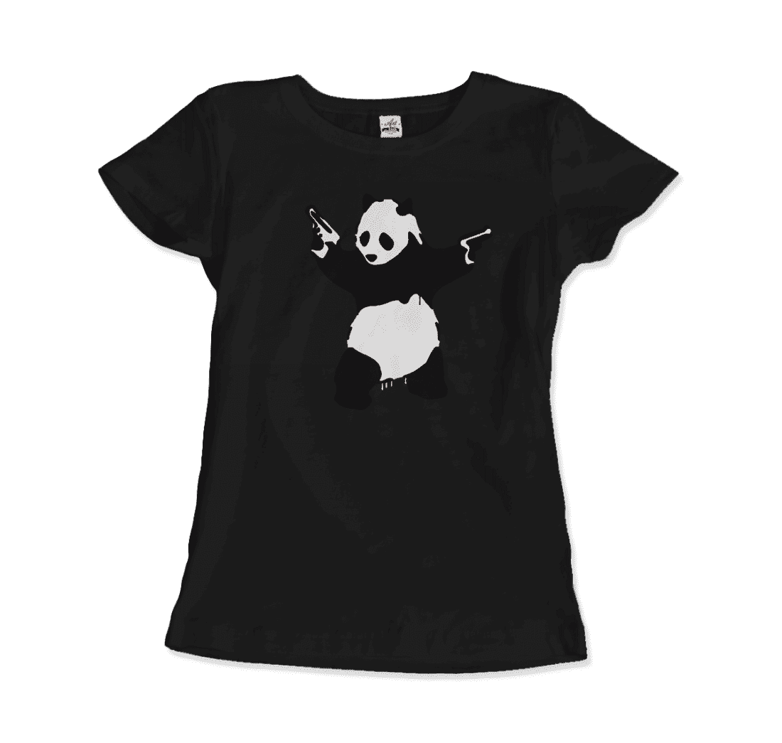 Banksy Pandamonium Armed Panda artwork t-shirt by Art-O-Rama Shop