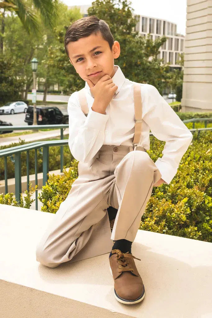 Kids 4 Piece Barn Wedding Set Classic Fit No Pleats Shirt Sand by Tux-USA