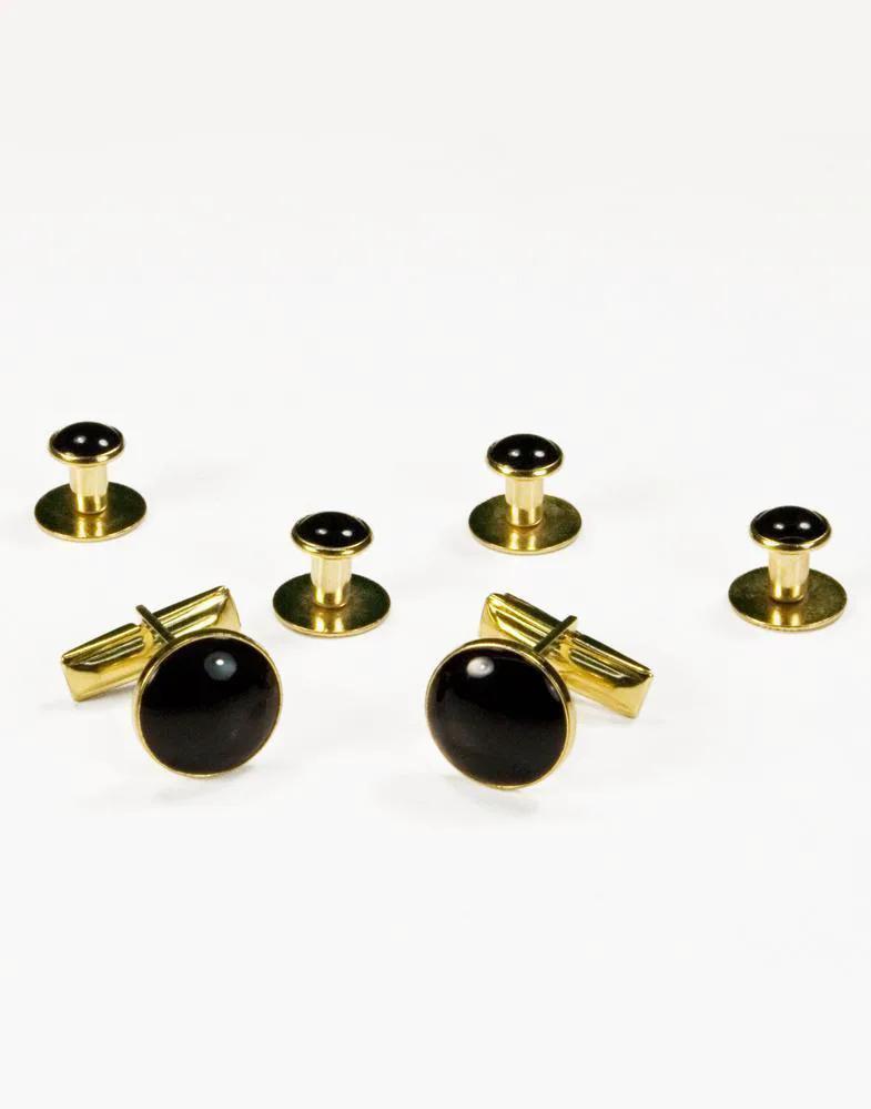 Basic Black with Gold Trim Studs and Cufflinks Set by Tux-USA