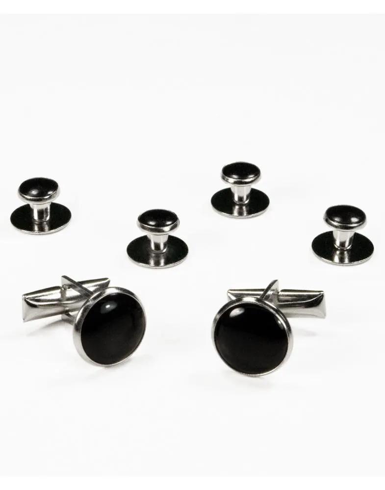 Basic Black with Silver Trim Studs and Cufflinks Set by Tux-USA